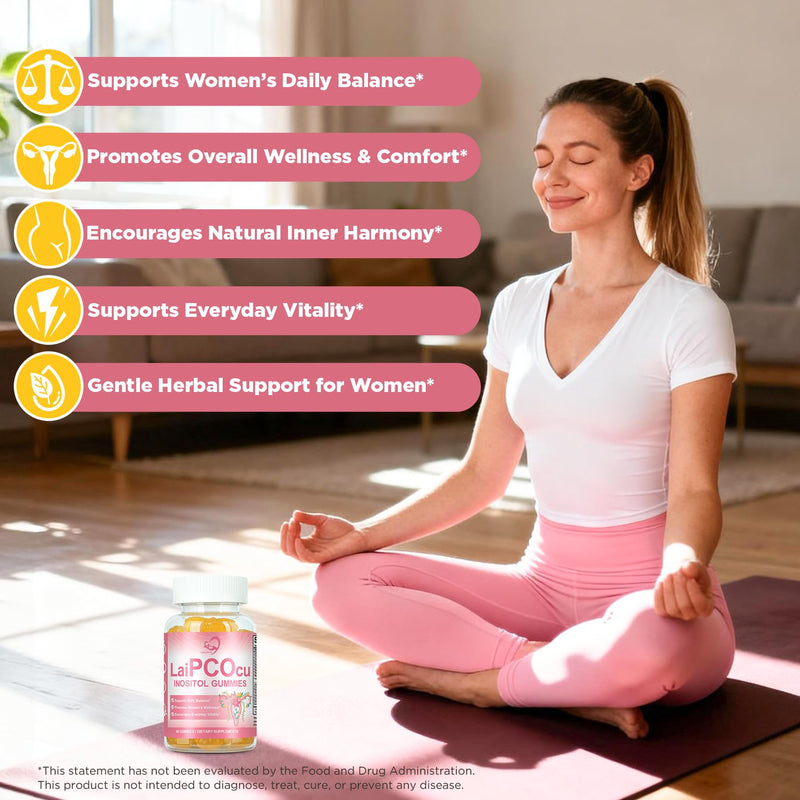 LaiPCOScu Inositol Vitamins Gummies for Women Hormonal Balance & Fertility, Natural Fertility Gummies with Folate & Zinc, 60 Count Support Daily Wellness Women Conception Gummies with Vitamin B6 & B12