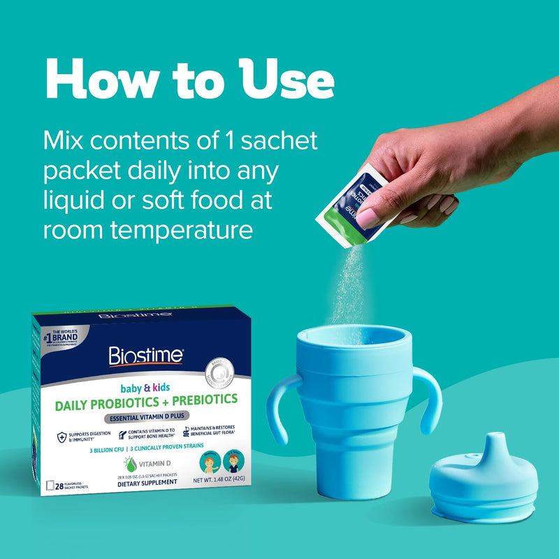 [Australia] - Biostime Infant Baby Toddler Kids Probiotic & Prebiotic with Vitamin D | Baby Probiotic Powder | Kids Immune Support | Constipation Relief for Babies * | Supports Digestion, Gas Relief | 30 Packets Prebiotic & Probiotic 