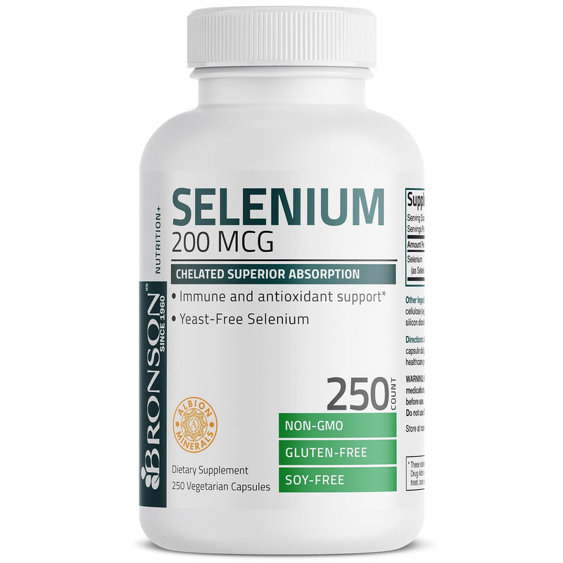 [Australia] - Bronson Selenium 200 mcg – Yeast Free Chelated Amino Acid Complex - Essential Trace Mineral with Superior Absorption, 250 Vegetarian Capsules 250 Count (Pack of 1) 