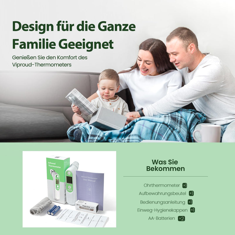 [Australia] - Ear Thermometer for Baby Adults, Ear Fever Thermometer with Age Measurement and Color-Coded Temperature Display, Digital Infrared Thermometer with 21 Disposable Protective Caps (Green) 