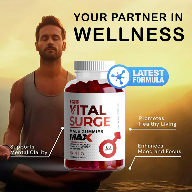 Vital Surge MAX Male Gummies, Maxed Out with Muira Puama and Fenugreek Plus Ashwagandha and Maca, Pack of 60