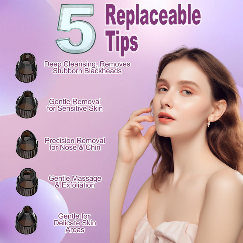 Blackhead Remover Pore Vacuum with Hot Compress, Upgraded Facial Pore Cleaner, Pore Extractor Acne White Heads Removal Tool- 9 Suction Power, 5 Probes Blackhead Vacuum Kit for Women & Men 1 Count (Pack of 1)
