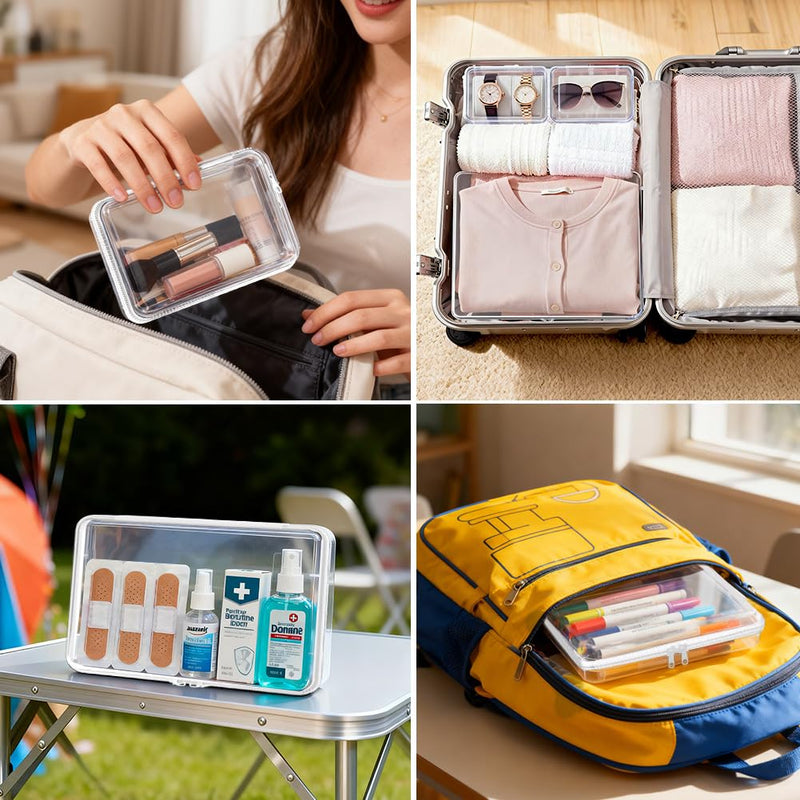4 Pack Clear Hard Shell Zipper Case (S,M,L,XL), 1.2mm Crush-Proof Transparent Storage Pouches, Hard Plastic Packing Cubes & Organizer Bags for Travel, Pencil, Cosmetics, Toiletry, Toys Storage 4 Pack(S,M,L,XL)