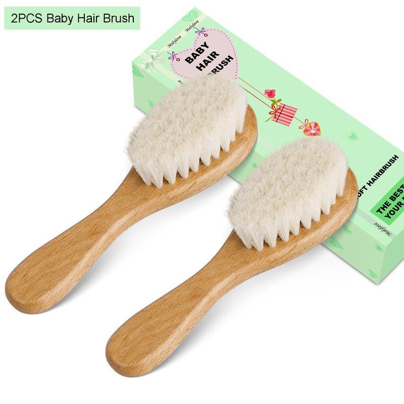 [Australia] - Baby Hair Brush, Wooden Baby Hair Brush for Newborns & Toddlers, Super Soft Goat Bristles Hair Brush, Toddler Hair Brush,Ideal for Cradle Cap (2PCS) 2pcs Brush 