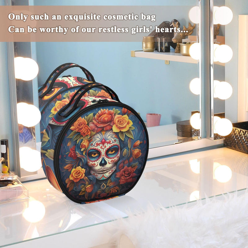 ALAZA Dia Muertos Mexican Day Of The Dead Girl Sugar Skull Travel Makeup Case, Portable Artist Makeup Storage Bag multicolor01