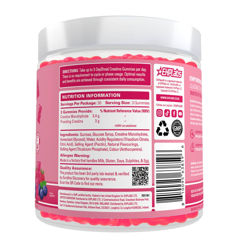EHP LABS Creatine Gummies 3g Per Serving - Berry Bliss Chewable Creatine Monohydrate Gummies for Men & Women, Muscle Support, Strength & Workout Performance - Convenient Pre & Post Workout, No Powder
