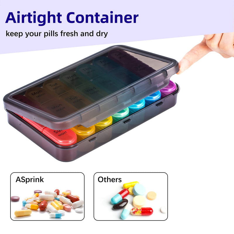 [Australia] - ASprink Pill Organizer 3 Times a Day - Weekly Pill Organizer 3 Times a Day - Large Pill Box 7 Day Medicine Organizer Pill Case, Pill Box Organizer Container, Daily Pill Box 3 Times a Day for Vitamins Black 