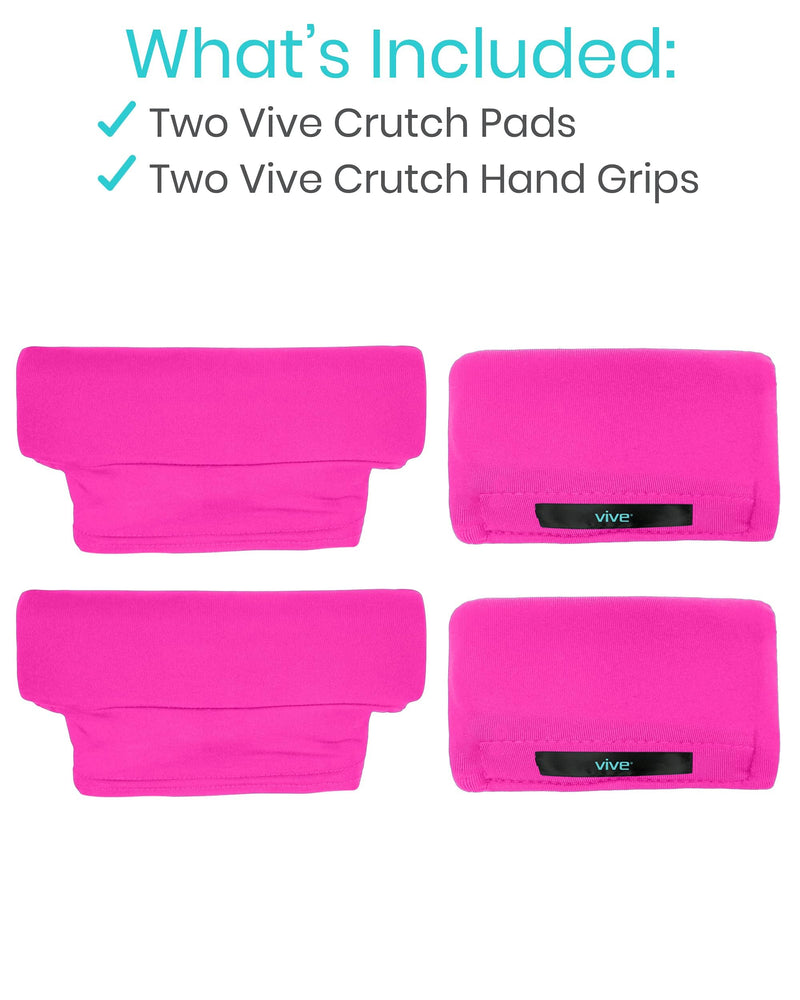 [Australia] - Vive Premium Crutch Pads & Hand Grips - Comfortable, Breathable, Machine Washable Padding - Moisture Wicking & Odor Reducing Pillow Accessory Covers for Adult & Youth Walking Crutches Pink 