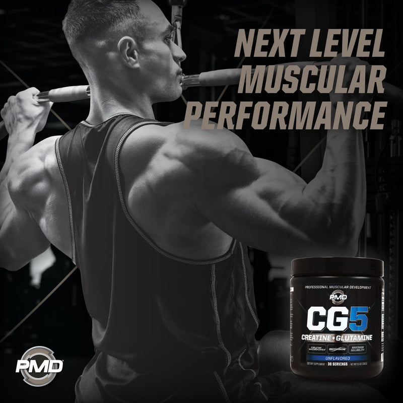 [Australia] - PMD Sports CG5 Premium Creatine & L Glutamine Powder, Power Recovery, Build Lean Muscle, Increase Workout Performance, Maximum Strength Pre Workout & Post Workout, Unflavored, 30 Servings 5.5 Ounce (Pack of 1) 