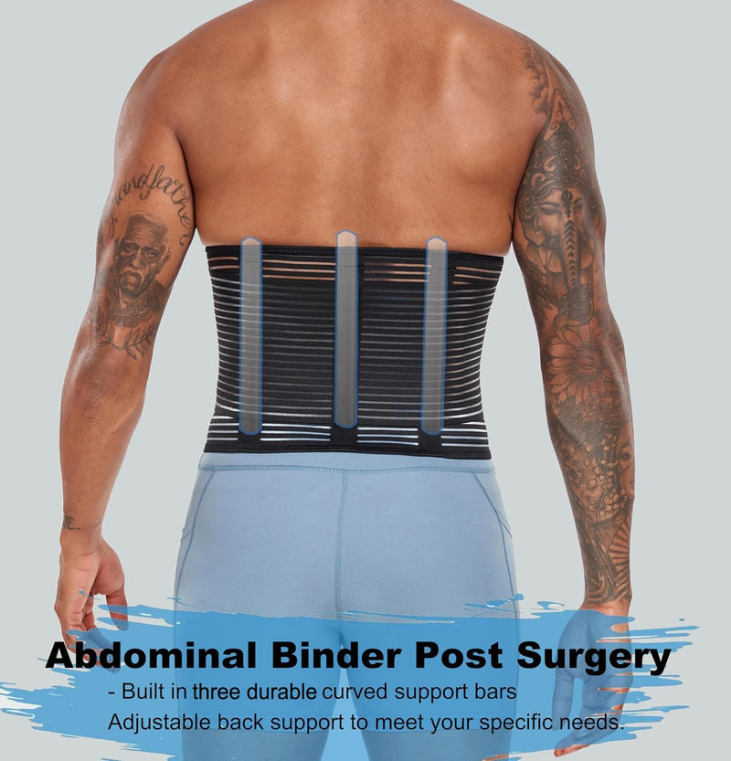 Abdominal Binder Post Surgery Hernia Support Belt Belly Wrap for Men Women, Post-Surgery Stomach Compression Belly Band for Post C Section, Natural Birth, Abdominal Injuries (Black, Large) Black