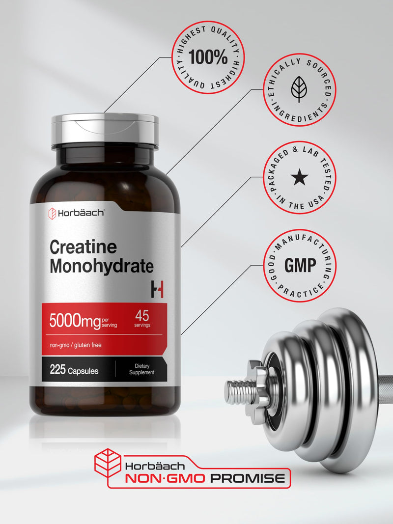 [Australia] - Horb√§ach Creatine Monohydrate | 5g | 225 Capsules | Non-GMO, Gluten Free Supplement 