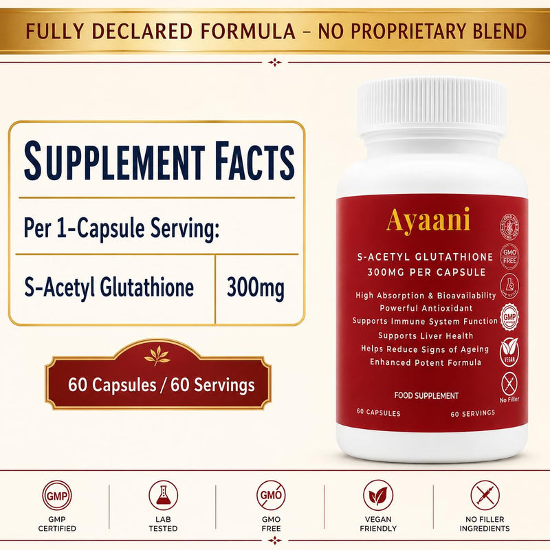Liposomal S-Acetyl Glutathione Supplement 300mg | S-Acetyl L-Glutathione Capsules | High Absorption, Skin Brightening, Dark Spots, Liver Detox & Immune Support | Vegan | 60 Capsules