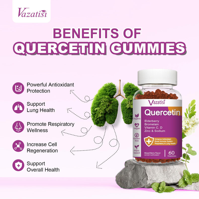 [Australia] - Quercetin Gummies, Quercetin with Vitamin C Zinc, Bromelain, Elderberry and Vitamin D, Immune Support Adults Kids, Women Men 120 Gummies Chewable 60 Count (Pack of 2) 