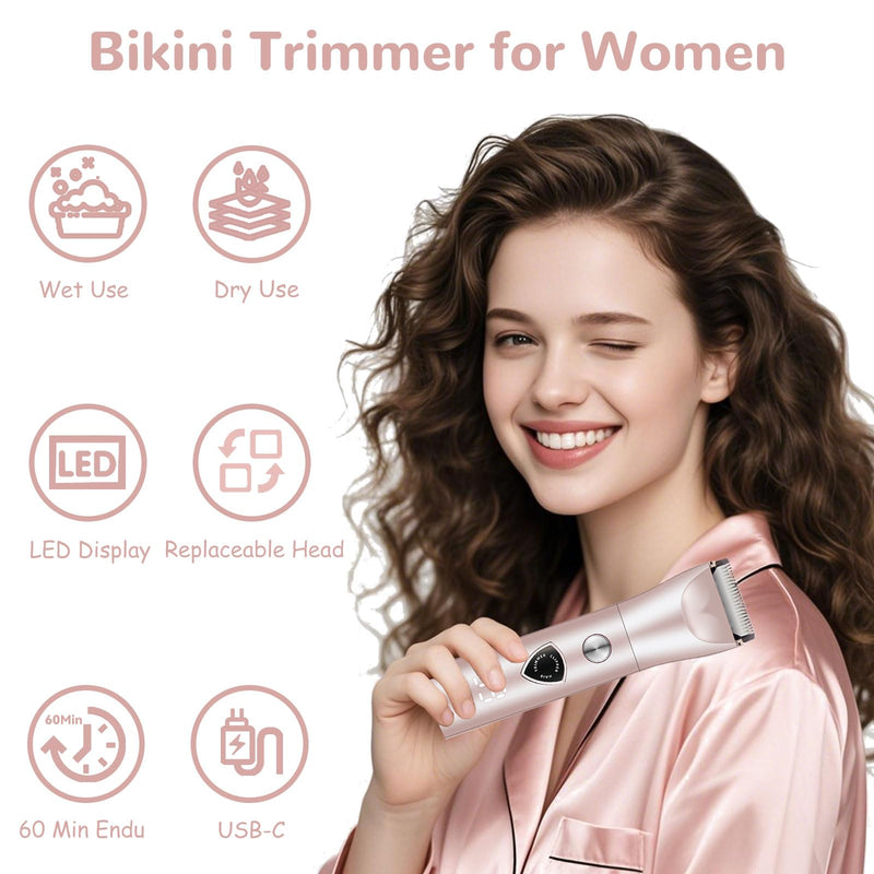 Bikini Trimmer for Women, 3 in 1 Painless Electric Shaver, Waterproof Wet & Dry Body Shaver, Rechargeable Pubic Hair Trimmer for Women,Replaceable Lady Razor for Underarm Leg Arm Body (3 in 1)