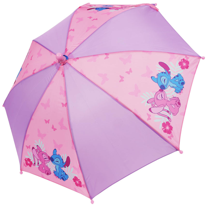 Concept One Lilo & Stitch Umbrella for Kids, Pink | and Purple, Girls with Curved Handle and Safety Tips, Cute Umbrellas for Rain