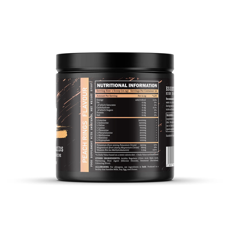 EAA 375g Amino Acid Supplements - 8g EAA Amino Acids & 6g BCAAs for Muscle Growth, Recovery & Hydration - Vegan, Zero Sugar, Gluten-Free - 30 Servings (375g, Peach Rings)