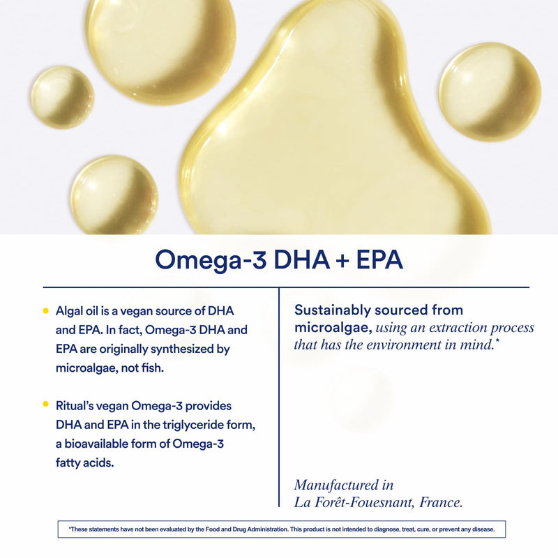 [Australia] - Ritual Omega 3 - Vegan - Science-backed Dose of DHA & EPA Fatty Acids in 2:1 Ratio, Bioavailable, Brain and Heart Health Support, Minimal Burp-Back, Sustainably Sourced Microalgae, 30 Day Supply 