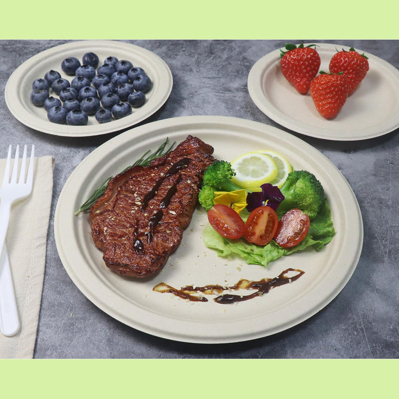 [Australia] - 100 Count 6“ Small Compostable Dessert Plates, Heavy-duty Unbleached Biodegradable Bagasse and Bamboo fiber Paper Plates 6 Inch 