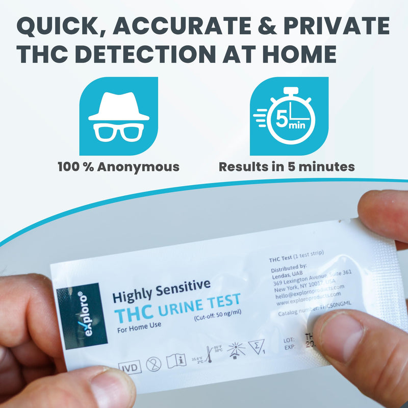 [Australia] - Exploro Highly Sensitive Marijuana Drug Test Kit, THC Drug Test Urine for Marijuana/Weed, Easy Home Drug Test Marijuana, THC Tests for Home for 50 ng/ml, THC Test Strips (Pack of 50) 50 Count (Pack of 1) 