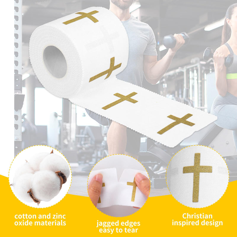 Whaline 4 Rolls Christian Athletic Tapes White Gold Cross Sport Tapes First Aid Injury Wrap for Gymnastics Trainers Wrist Knee Ankle, 2 Inch x 23 Ft