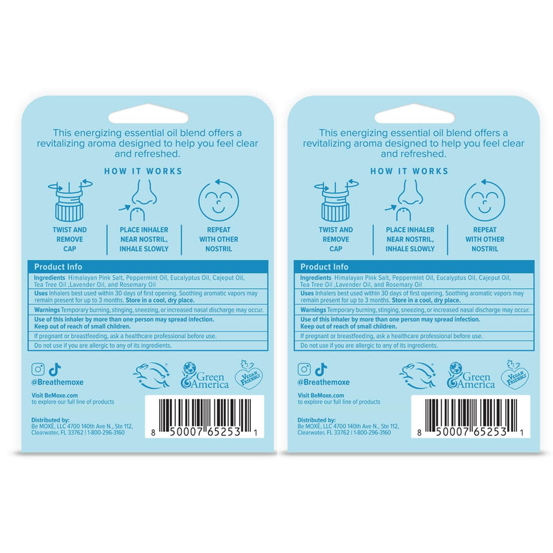 MOXE Breathe | Himalayan Salt Inhaler | Help Clear Congestion, Boost Focus and Improve Breathing | Natural Aromatherapy | Peppermint, Lavender and Tee Tree Essential Oil (6 Pack) 6 Pack