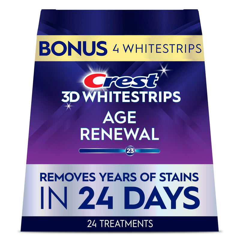 Crest 3D Whitestrips Age Renewal, 3D White, Teeth Whitening Strip Kit, 48 Strips (24 Count Pack), Crest Teeth Whitening Strips, Teeth Whitening Kit 24 Count (Pack of 1)