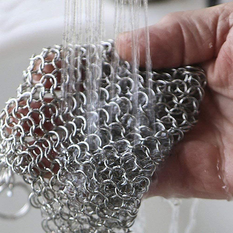 [Australia] - Cast Iron Cleaner 8"x6" 316L Stainless Steel Chainmail Scrubber for Griddle Skillet Dutch Oven Wok Stainless Steel Pot Cast Iron Pan 