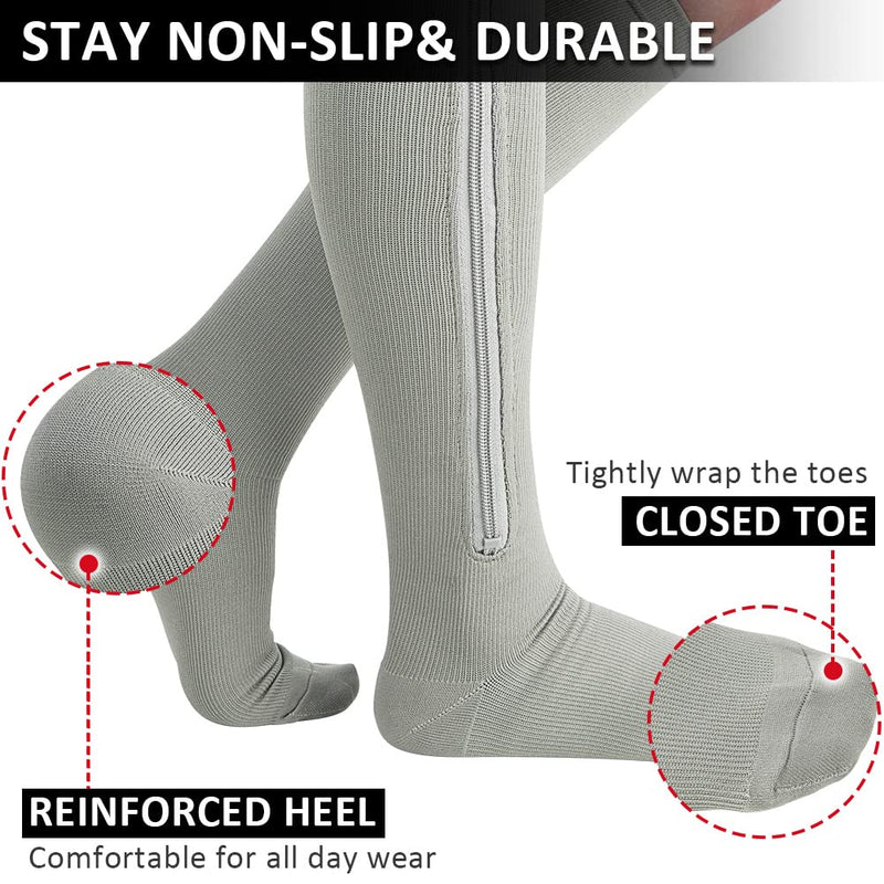 [Australia] - Ailaka Compression Socks with Zip, 15-20 mmHg Support Stockings with Zip for Men and Women Medical Compression Socks for Varicose Veins and Swollen Legs 4X-Large (1 Pair) Grey 