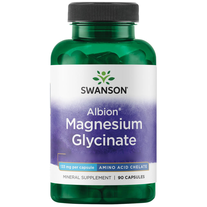 Swanson, Albion Magnesium Glycinate, with 133mg Magnesium per Capsule, 90 Capsules, High-Dose, Lab-Tested, Soy-Free, Gluten-Free, GMO-Free