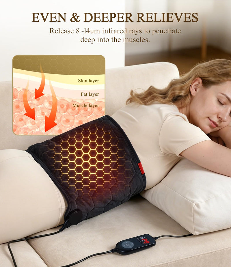 Extra-Hot Heating Pad for Back: Deep Relief Chronic Lower Back Pain | Far Infrared Hottest 160℉ 3s Fast Heat - Relaxation Muscle for Seniors Women Men - 12" x 50" 8 Temps & 4H Auto Off (Medium)