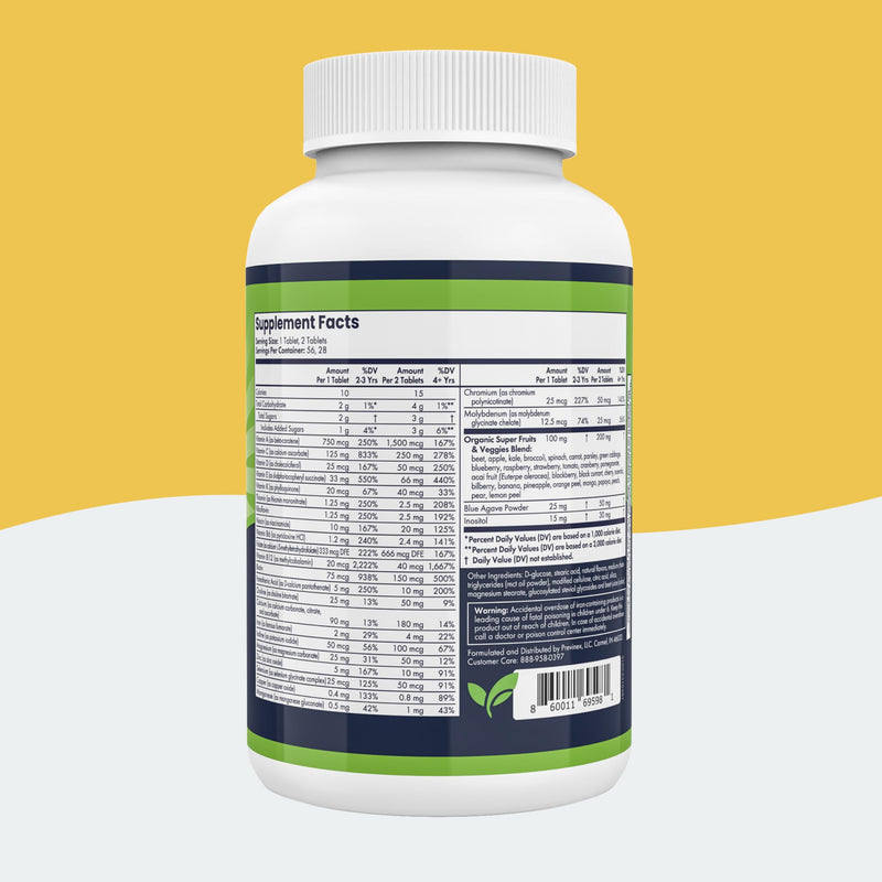 Super Vites® - Multivitamin for Kids, Chewable Tablets, Gluten Free, Soy Free, Dairy Free & Preservative Free with 28 Organic Super Fruits & Veggies, 4-Week Supply