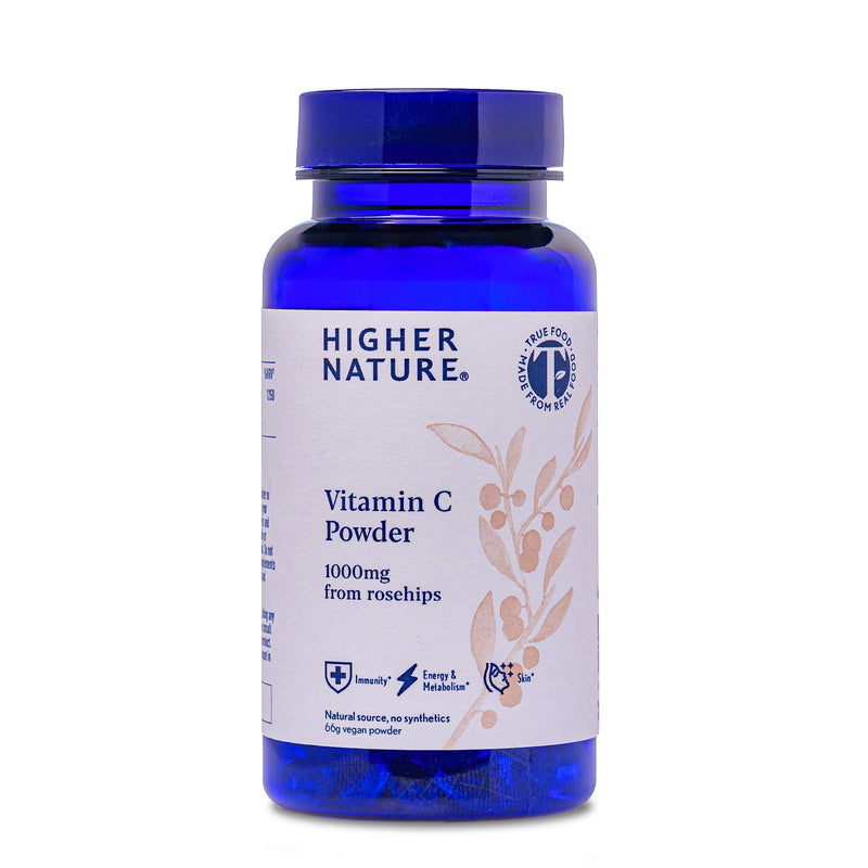 Higher Nature Vitamin C Powder - 1000mg Vitamin C from Rosehips - True Food® Formula - Natural Vit C - Immune System Support - Energy, Beauty, Joint, Bone & Collagen Support - 100% Plant Powered - 66g
