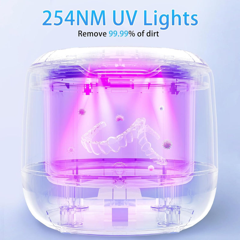 [Australia] - Ultrasonic Retainer Cleaner, 42kHz Dental Cleaning Pod for Dentures, Braces, Mouth Guards, Night Guard, Toothbrush Heads, Jewelry, Aligner, UV Cleaner with 2 Modes, Digital Timer, 250ml Clean Pod 