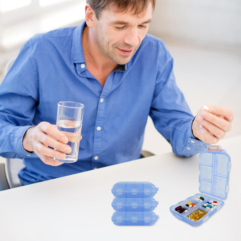 4Pack Travel Pill Organizer - 10 Compartments Pill Case with 64 Stickers, Pill Organizer 2 Times A Day, 20 Days Portable Compartments for Vitamins, Fish Oils, Supplements(Blue) Blue 4PC