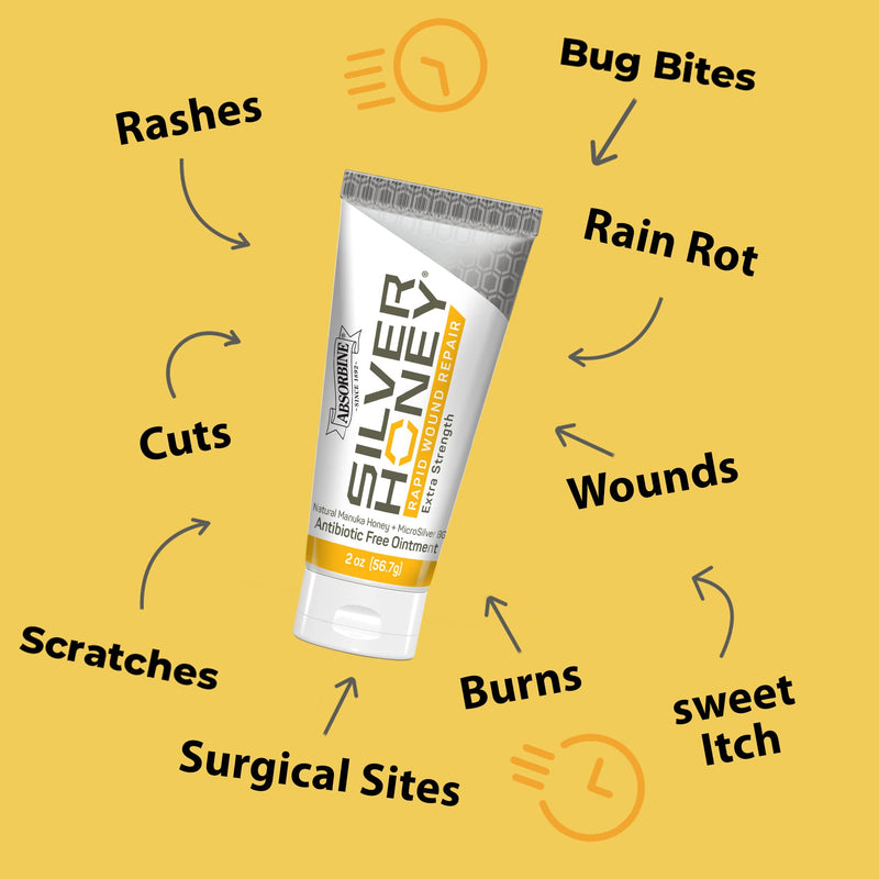 Absorbine Silver Honey Rapid Wound Repair Ointment 2oz Tube, Medical Grade Manuka Honey & MicroSilver BG 2 oz, Single - PawsPlanet Australia