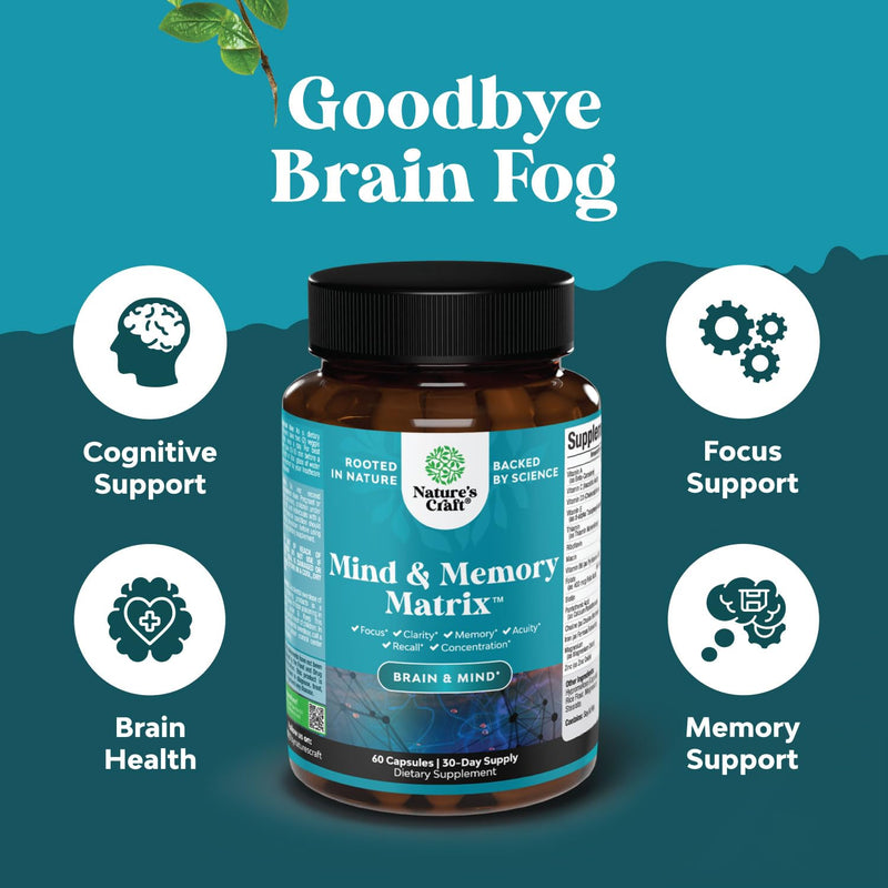 [Australia] - Natural Mind and Memory Supplement for Increased Mental Performance and Clarity Supports Brain Function Made with Pure Green Tea Extract DMAE Bitartrate and Vitamins 60 Capsules by Natures Craft 