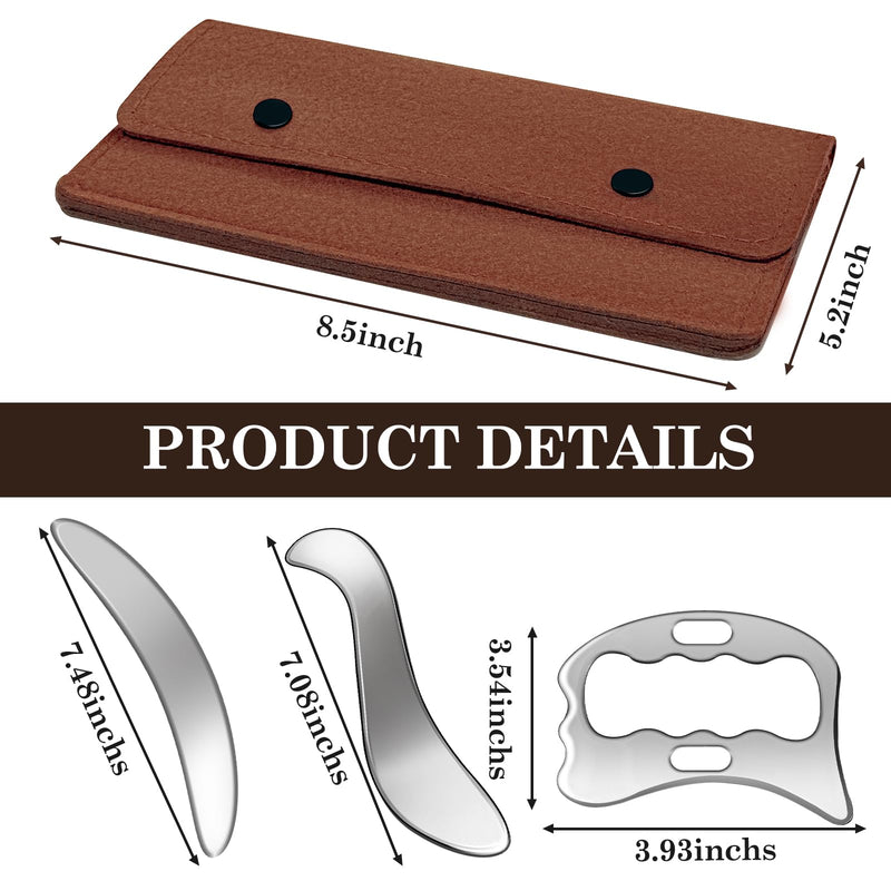[Australia] - 3 in 1 Guasha Massage Tool, Grade Stainless Steel Scraping Tool for Soft Tissue Upgrade Physical Therapy Stuff,Used for Back, Legs, Arms,Neck,Shoulder, Gua sha Tool… (Square+S-Shape+D-Shape) Square+S-shape+D-shape 