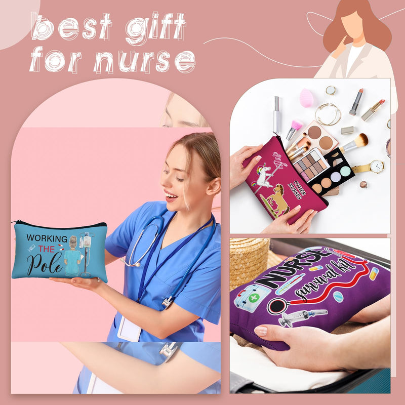 Irenare 30 Pcs Nurse Appreciation Week Gifts Nurse Survival Kit Canvas Makeup Bags Cosmetic Peace Love Nursing Travel Toiletry Case Earpiece Toiletry Zipper Pouch Bag Thank You Gift(Nurse Life)