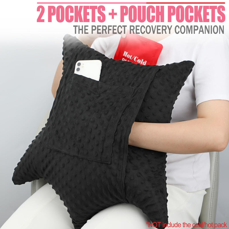 [Australia] - Star Shape Hysterectomy Pillow for Abdominal Surgery with 2 Pockets, Hysterectomy Pillows Must Have Recovery Gift Post Surgical Stomach Tummy Tuck Belly Cushion, Minky Dot Black Star Lounger Black 