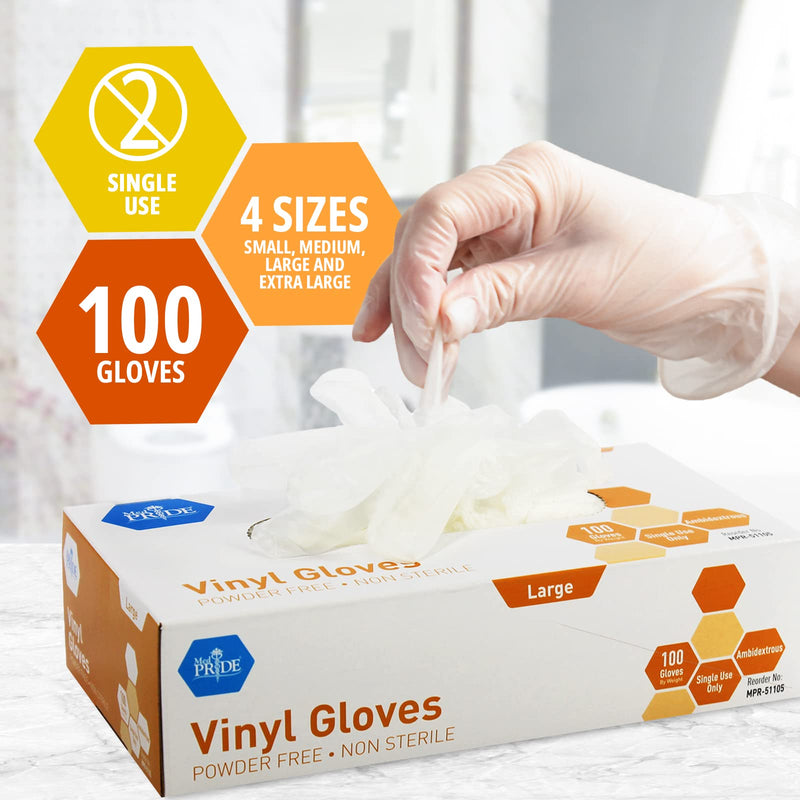[Australia] - Med PRIDE Vinyl Gloves| Large Box of 100| 4.3 mil Thick, Powder-Free, Non-Sterile, Heavy Duty Disposable Gloves| Professional Grade for Healthcare, Medical, Food Handling, and More 