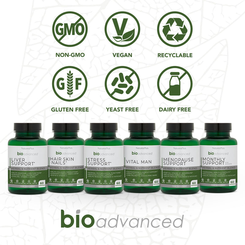 NaturesPlus Bio Advanced Monthly Support - Hormonal Balance Supplement for Women - Milk Thistle, Lemon Balm, Broccoli Sprouts, Chromium - Gluten Free, Vegan - 60 Capsules