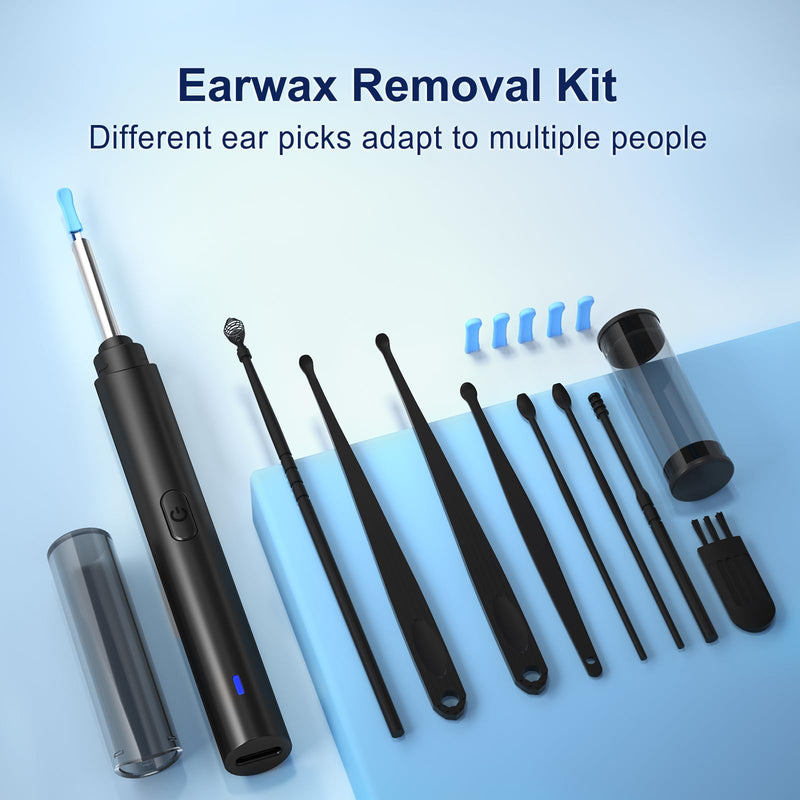 [Australia] - Ear Wax Removal, Ear Cleaner with Camera, Ears Wax Removal Kit with 1296P HD Ear Otoscope with 6 LED Lights, Earwax Removal Tool for iPhone, iPad & Android Smart Phones Black Standard 