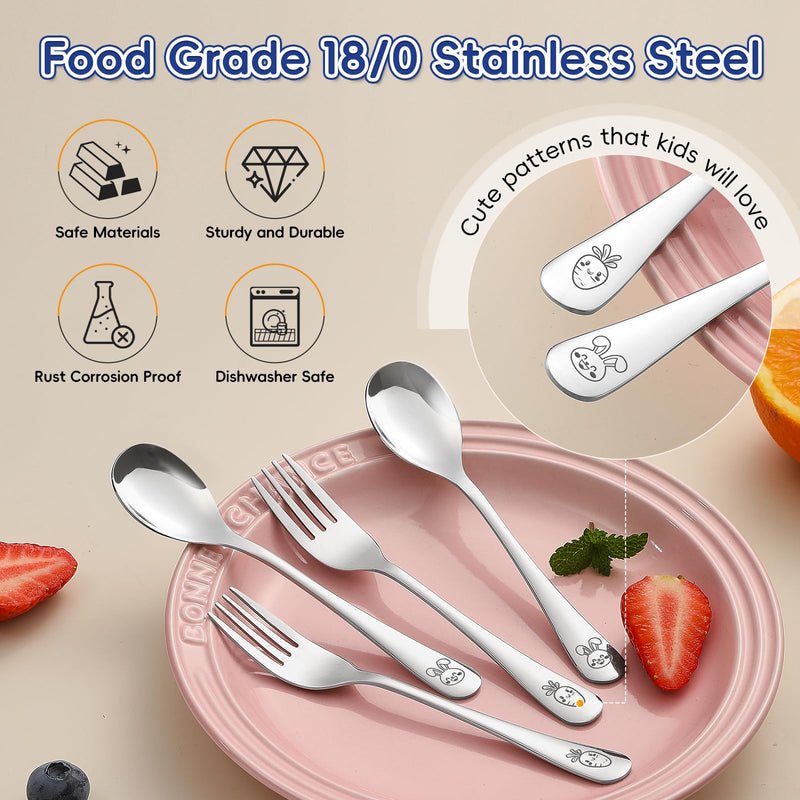 [Australia] - 12 Pieces Stainless Steel Toddler Utensils Set - Food Grade Kids Silverware Set Children Safe Small Forks and Spoons Mirror Polished Sturdy and Durable Dishwasher Safe 