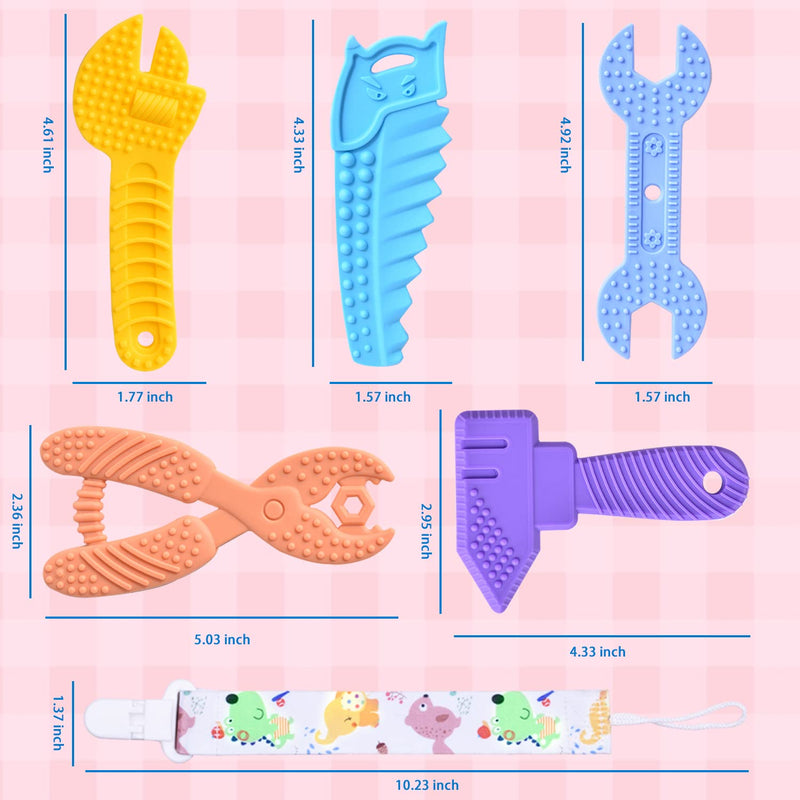 [Australia] - Baby Teething Toys for 0-6 Months 6-12 Months - Molar Teether Chew Toys Set BPA Free Silicone, Soft Textures - Hammer Wrench Scissors Shape Baby Teething Toys Gift 5-pack tool shape 