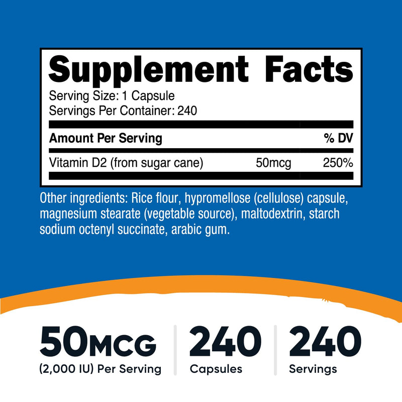 Nutricost Vitamin D2 Supplement (2000 IU) 240 Capsules, Gluten-Free | Vegan, GMO-Free, Third-Party Tested