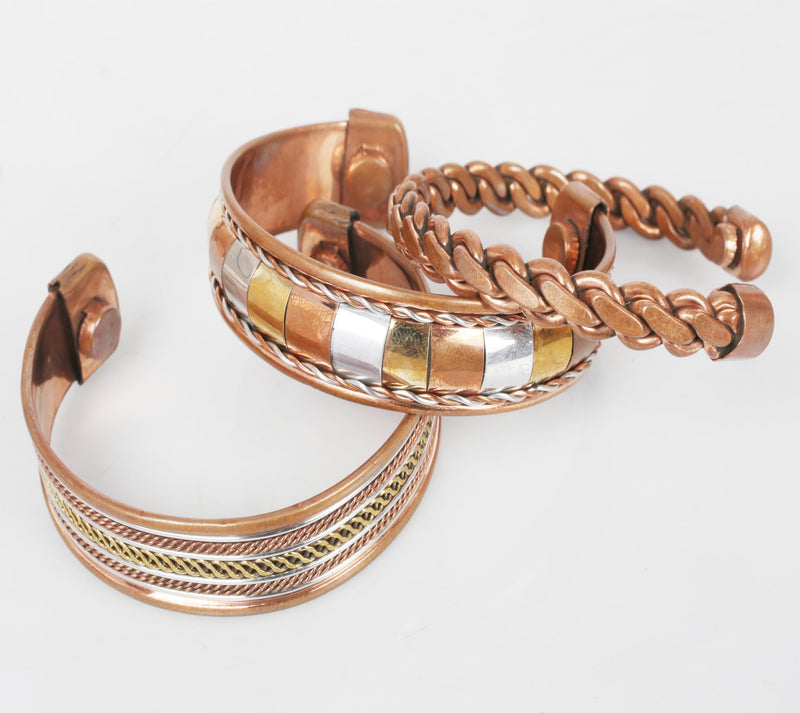 [Australia] - Touchstone copper bracelets | gift for men women |adjustable 100% pure solid real magnetic jewelry | handmade bracelet set combo | rope braided tibetan bangles. Two tone 3 