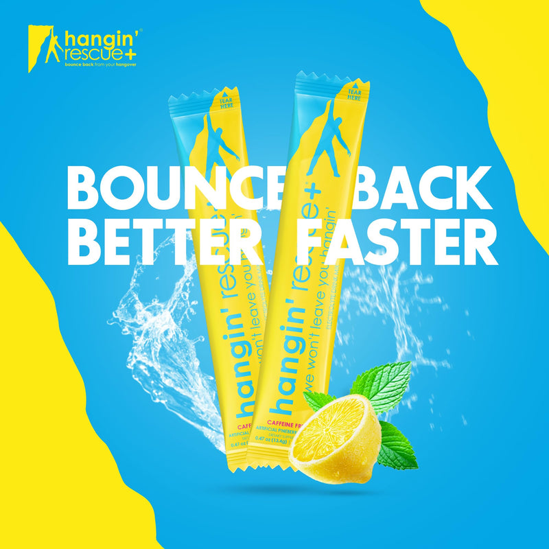 Hangin' Rescue+ Electrolyte Drink Mix | Rehydrate, Reduce Fatigue & Protect Cells with Electrolytes, B6, C, Taurine & L-Cysteine | Caffeine-Free | Travel-Ready | 13.4g Each (12, Original) 12