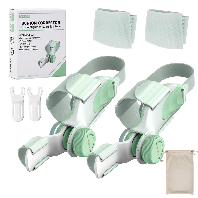 [Australia] - 2 PCS Bunion Corrector for Women Big Toe, Adjustable Brace with Knob & Angled Plates for Hallux Valgus Relief & Toe Alignment, Medium Strap Green 2 