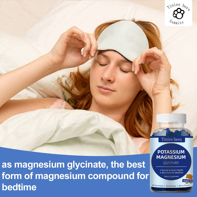[Australia] - Potassium Magnesium Gummies, Potassium Gummies Sugar Free for Adults Kids, Support Leg Cramps & Muscle & Heart Health, Magnesium Glycinate Gummies Best for Bedtime, Vegan, Non-GMO, Berry Flavor, 60 60 Count (Pack of 1) 