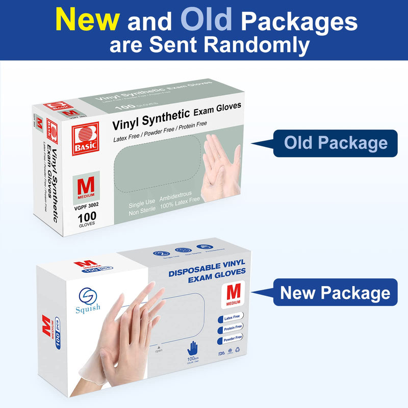 [Australia] - Disposable Gloves, Squish Clear Vinyl Gloves Latex Free Powder-Free Glove Health Gloves for Kitchen Cooking Food Handling, 100PCS/Box, Medium Medium (Pack of 100) 
